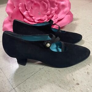 THIERRY RABOTIN Sz 38.5 (US (US 8) Black Suede Heels Made in Italy Victorian